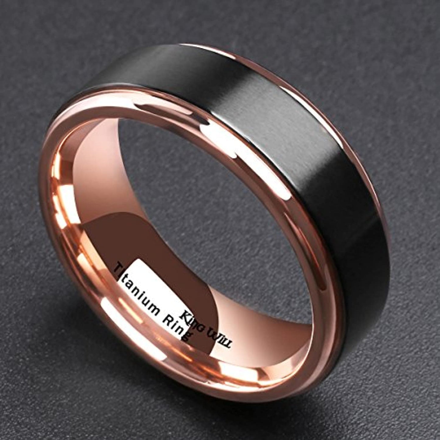 Rose Gold Beveled Tungsten Carbide Ring with Brushed Black Inlay | 8mm