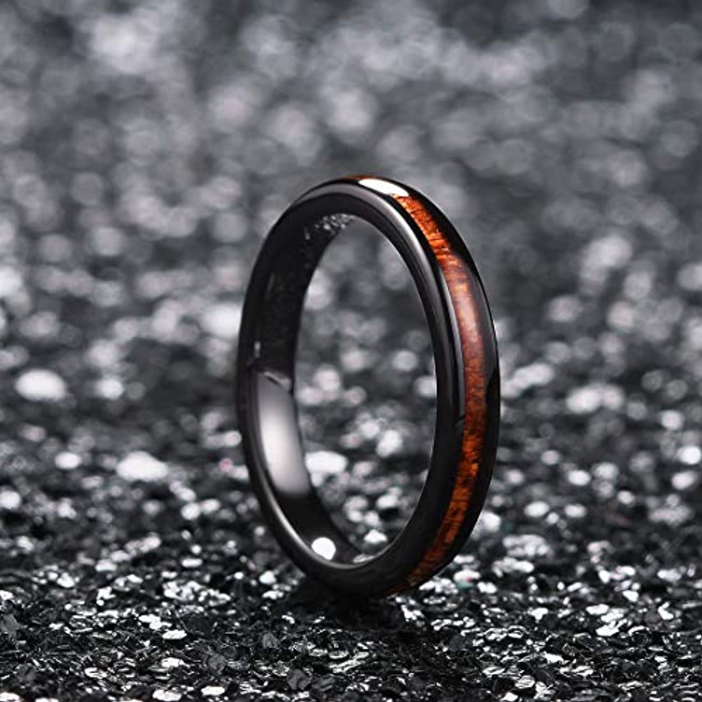 Black Domed Ceramic Ring with Koa Wood Inlay | 3mm