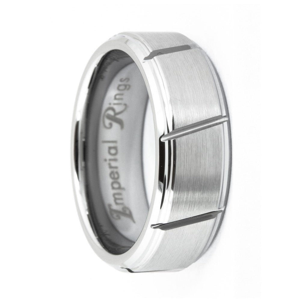 Silver Brushed and Polished Tungsten Carbide Ring with Etching | 8mm