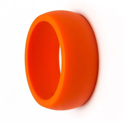 Thick orange silicone ring, 8.7mm wide, shown at an angle on a white background
