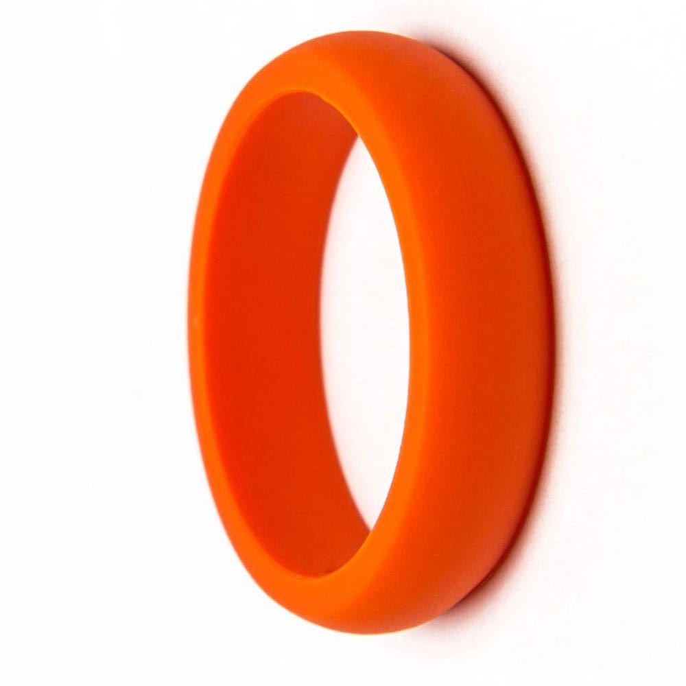 Thin orange silicone ring, 5.5mm wide, showing its rounded exterior and smooth interior