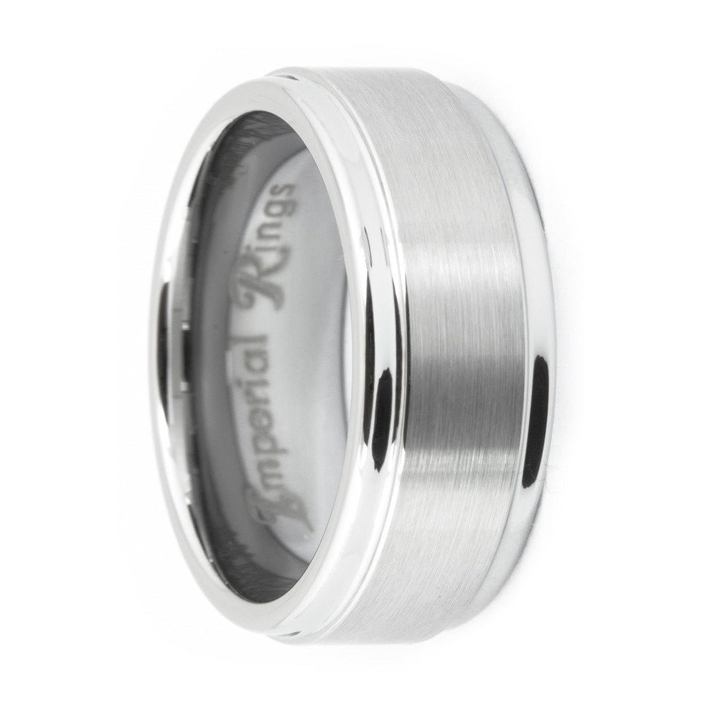 Silver Beveled Polished Tungsten Carbide Ring with Brushed Inlay | 9mm