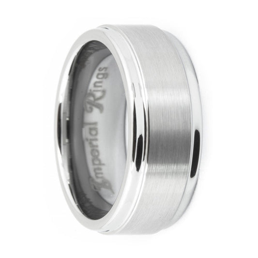 Silver Beveled Polished Tungsten Carbide Ring with Brushed Inlay | 9mm