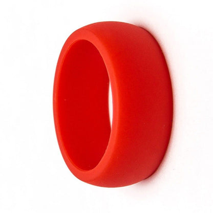 Thick red silicone ring, 8.7mm wide, shown at an angle on a white background