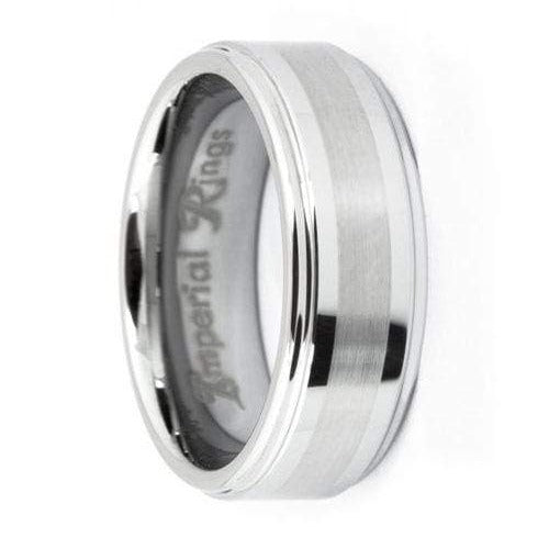Polished Tungsten Carbide Wedding Band with Brushed In-Lay