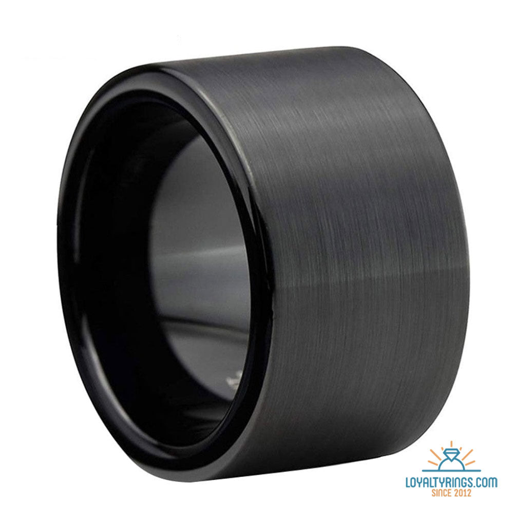 Black Brushed Flat Tungsten Carbide Ring | 12mm