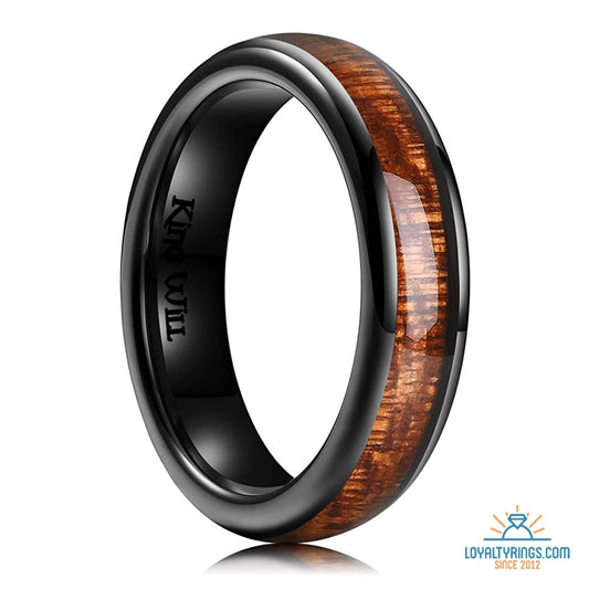 Black Domed Ceramic Ring with Koa Wood Inlay | 5mm