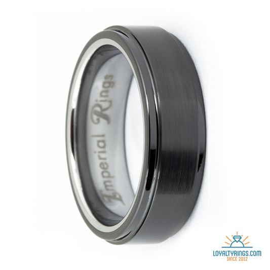 Black Plated Brushed Tungsten Carbide Ring with Silver Interior | 8mm