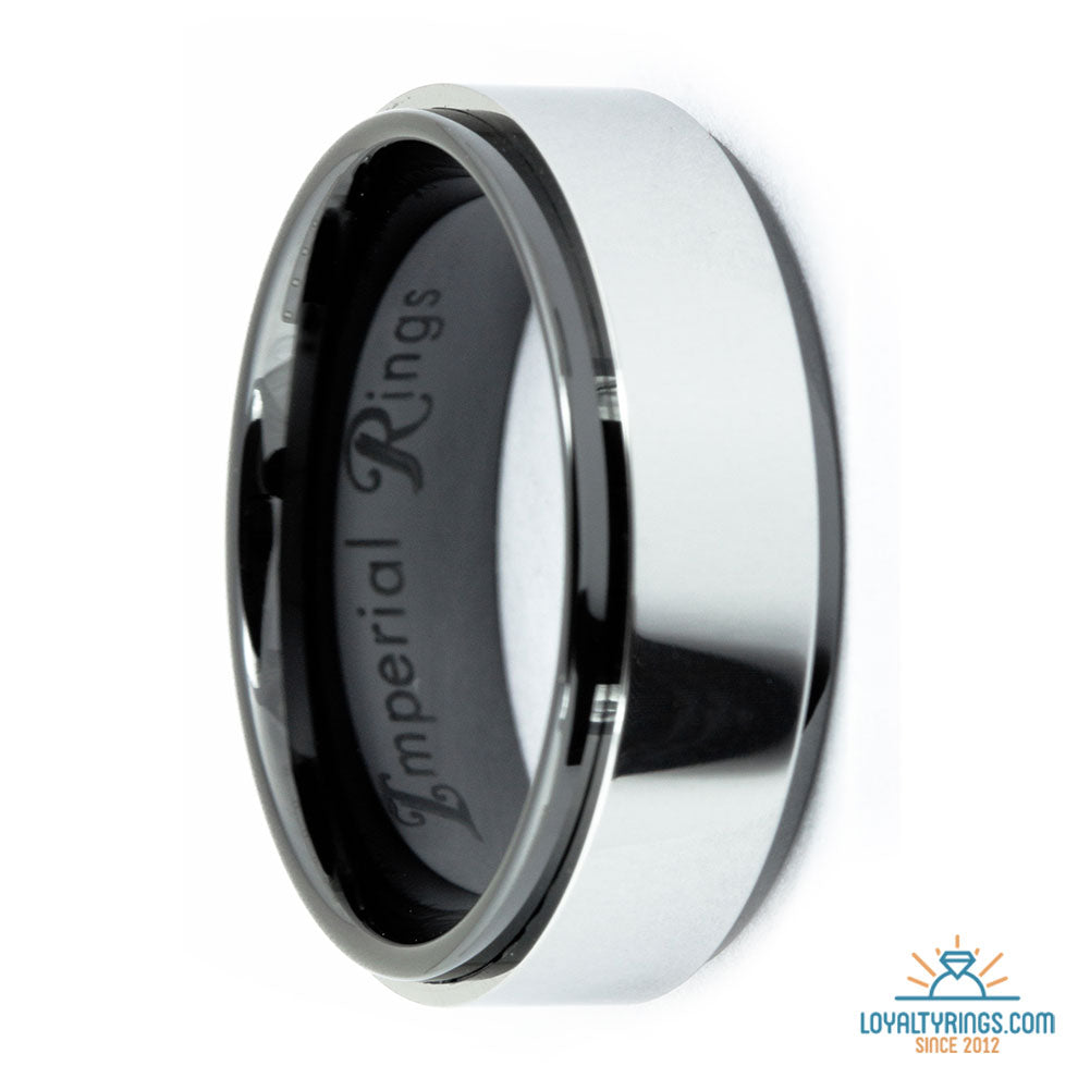 Black Polished Ceramic Ring with Polished Tungsten Carbide Inlay | 8mm