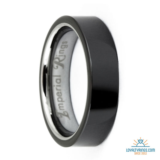 Black Polished Tungsten Carbide Ring with Silver Polished Interior | 6mm
