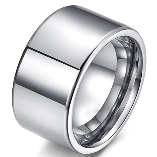 Silver Polished Flat Tungsten Carbide Ring | 12mm