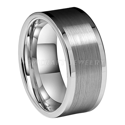 Silver Polished/Brushed Flat Tungsten Carbide Ring | 10mm
