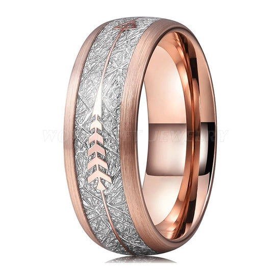 Rose Gold Tungsten Carbide with Meteorite and Arrow Inlay | 8mm