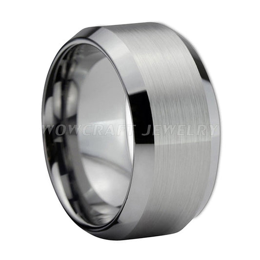 Silver Brushed Beveled Tungsten Carbide Ring | 10mm