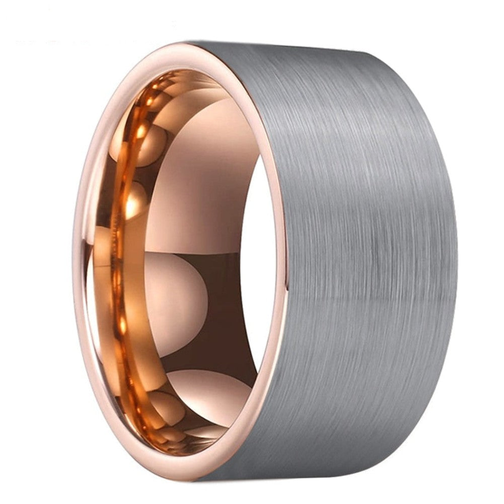 Rose Gold & Graphite Flat Two Tone Brushed Tungsten Carbide Ring | 10mm