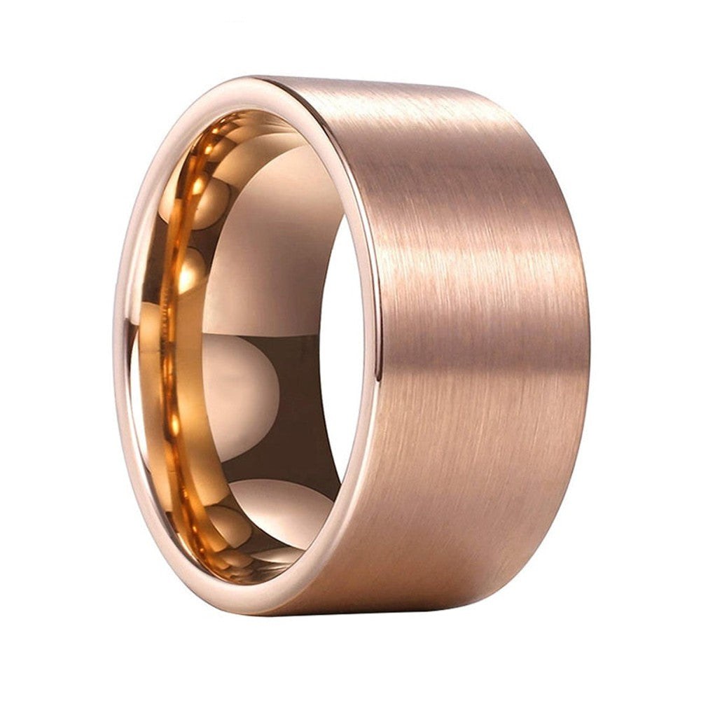 Rose Gold Brushed Flat Tungsten Carbide Ring | 12mm