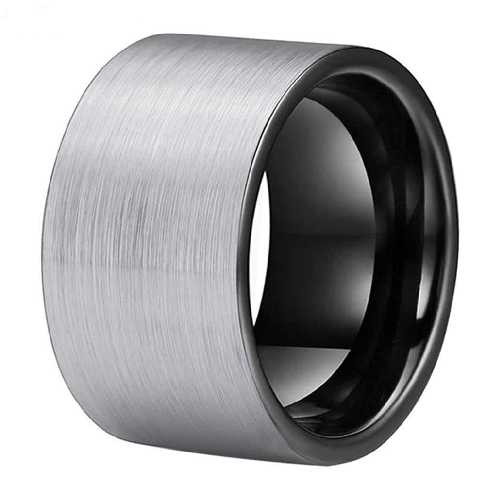 Silver Brushed Tungsten Carbide Ring with Black Polished Interior | 12mm
