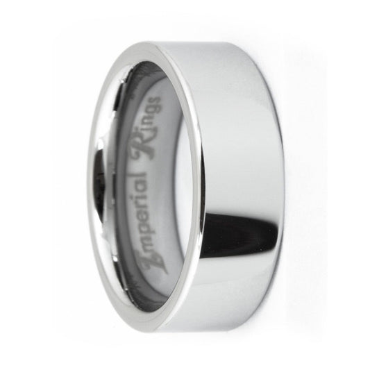 Silver Polished and Flat Tungsten Carbide Ring | 8mm