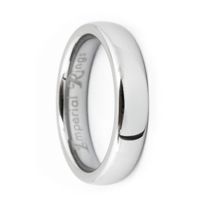 Plain polished silver-tone tungsten carbide ring with a rounded domed exterior, 5mm wide