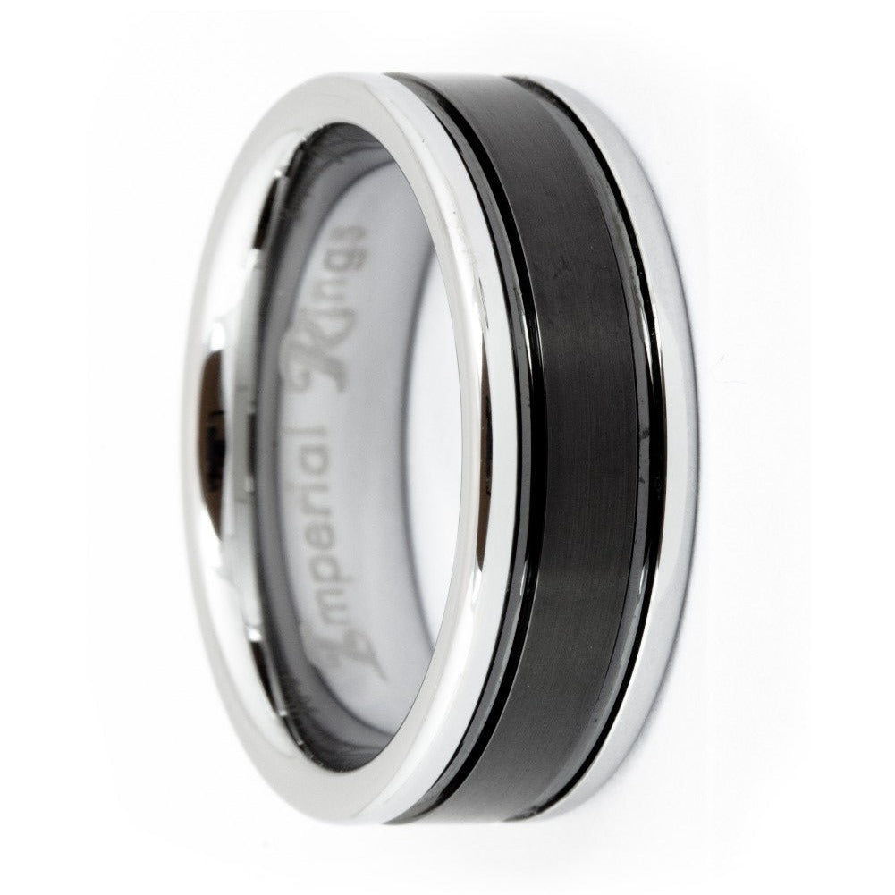 Silver Polished Tungsten Carbide Ring with Black Inlay | 8mm