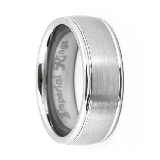 Silver Polished Tungsten Carbide Ring with Brushed Inlay | 8mm